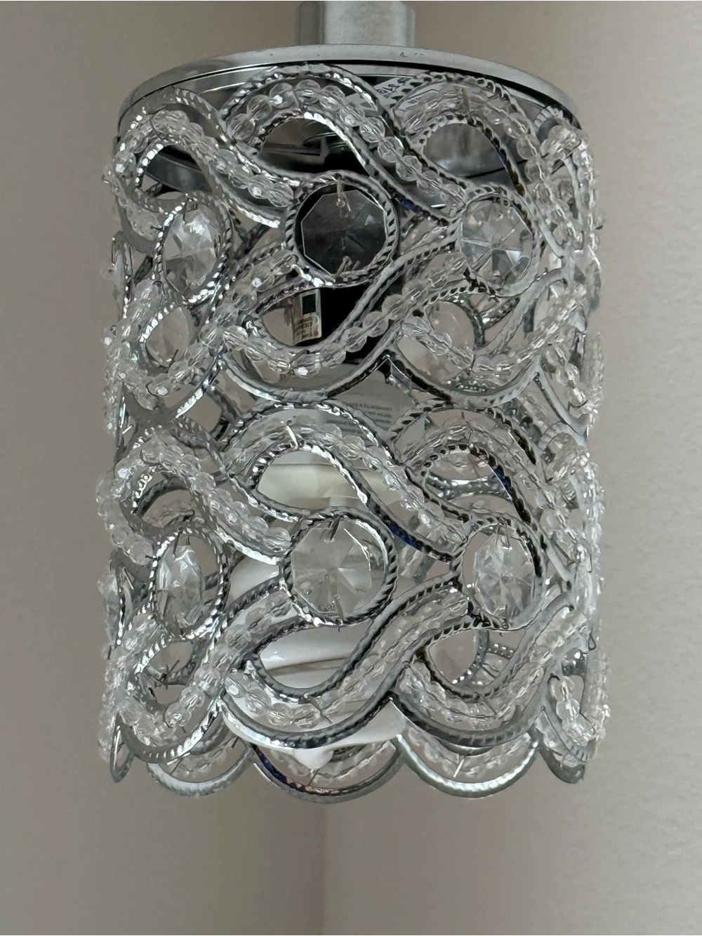 Crystal Embellished Silver Pendant Light Lamp
